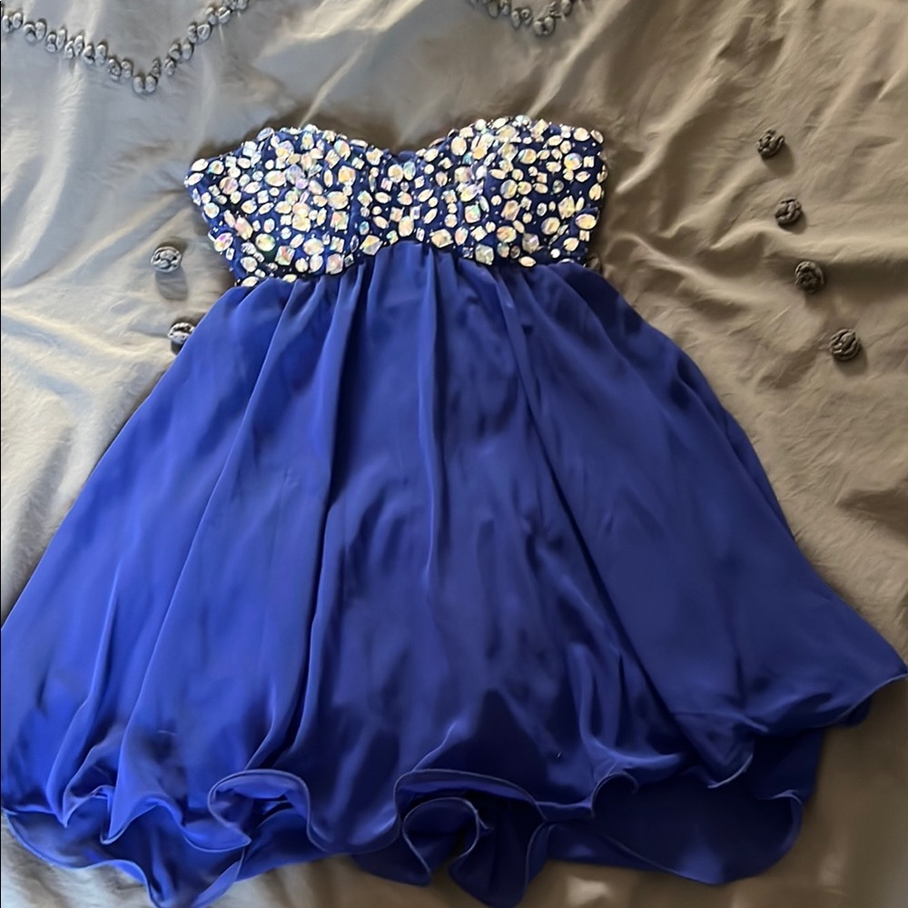 Blue Strapless Homecoming Dress